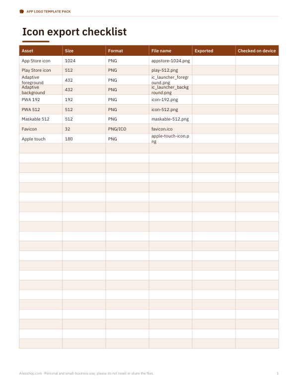 Preview of App Icon Export Checklist